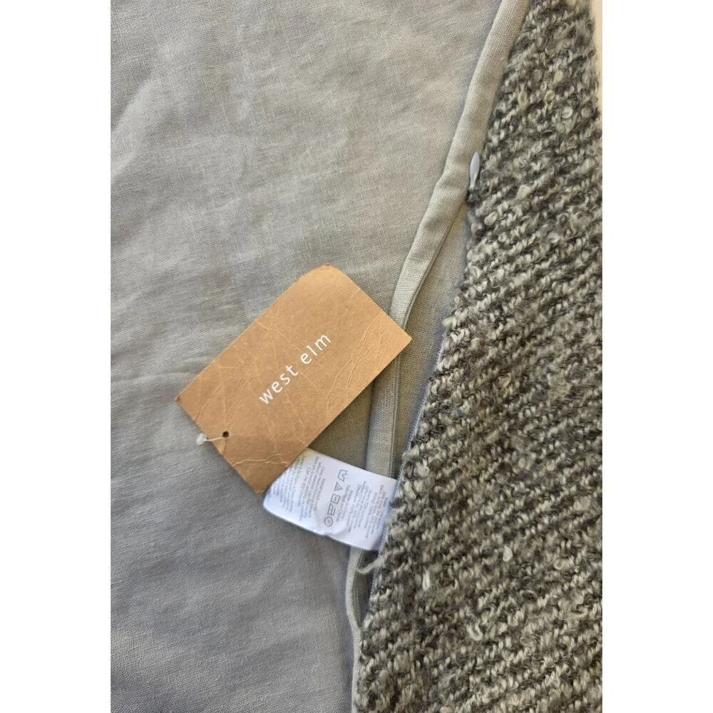 West Elm Boucle Pillow Cover 18x18 NWT Gray Wool Blnd Modern Neutral Cotton Back